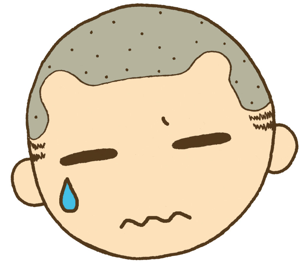 坊主の男の子の顔　泣く　のイラスト画像